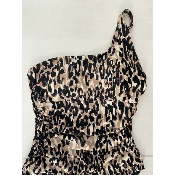 Ellen Tracy Swim One Piece Swimsuit One Shoulder Print Swimwear - Picture 2 of 8